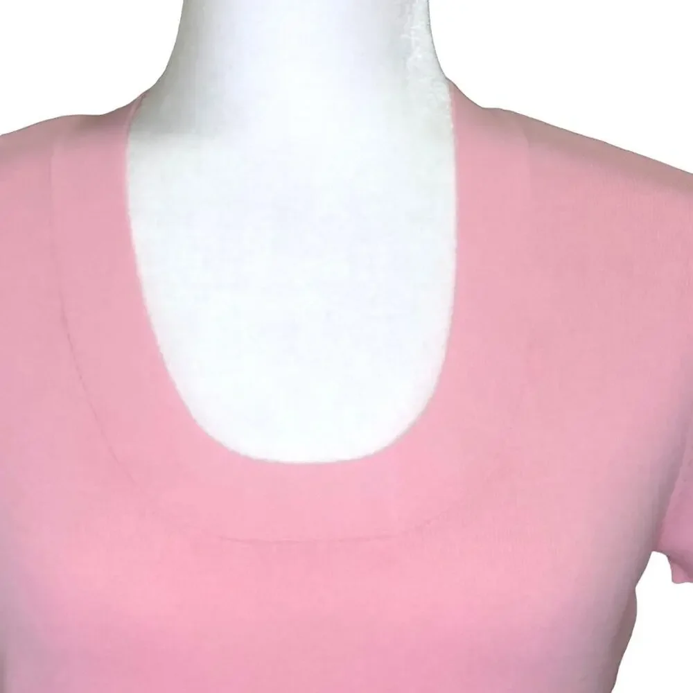 Talbots Petite Pink Scoop Neck Short Sleeve Stretch Top Barbiecore - Picture 2 of 6